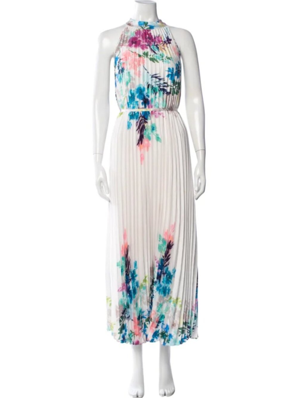 Joseph Ribkoff Pleated Satin Floral Print Maxi Dress 251904